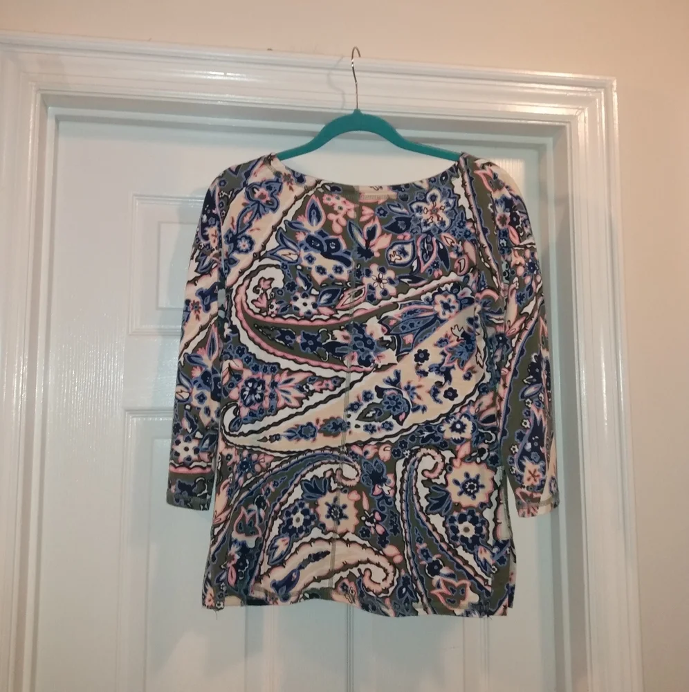 Talbots Pink Blue Paisley Print blouse Size Small petite - Picture 4 of 6